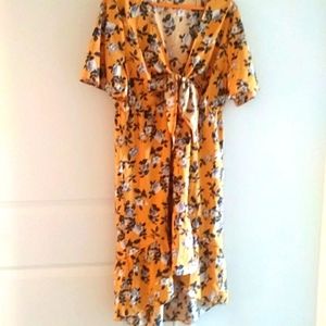 Shein Floral Print Tie Front Plunging Neck Dress